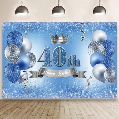 Blau Alles Gute zum 40. Geburtstag Hintergrund 40 Jahre alte Geburtstagsfeier Foto Hintergrund Fotostudio Requisiten Dekoration 210X150cm