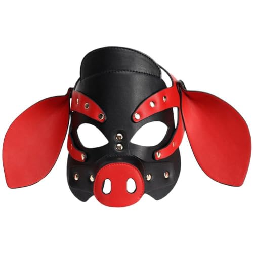 Fituenly Schwein Vollgesichtsmaske Leder Tierkopfmaske Halloween Party Cosplay Kostüme Neuheit Maskerade Gothic Maske Für Erwachsene