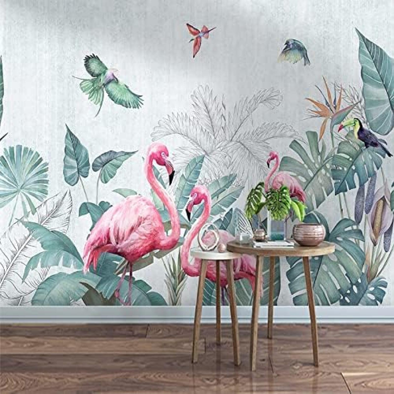 XLMING Handbemalter Bananenblatt-Flamingo 3D Tapete Wohnzimmer Sofa Schlafzimmer Esszimmer Home Dekoration Wand-200cm×140cm