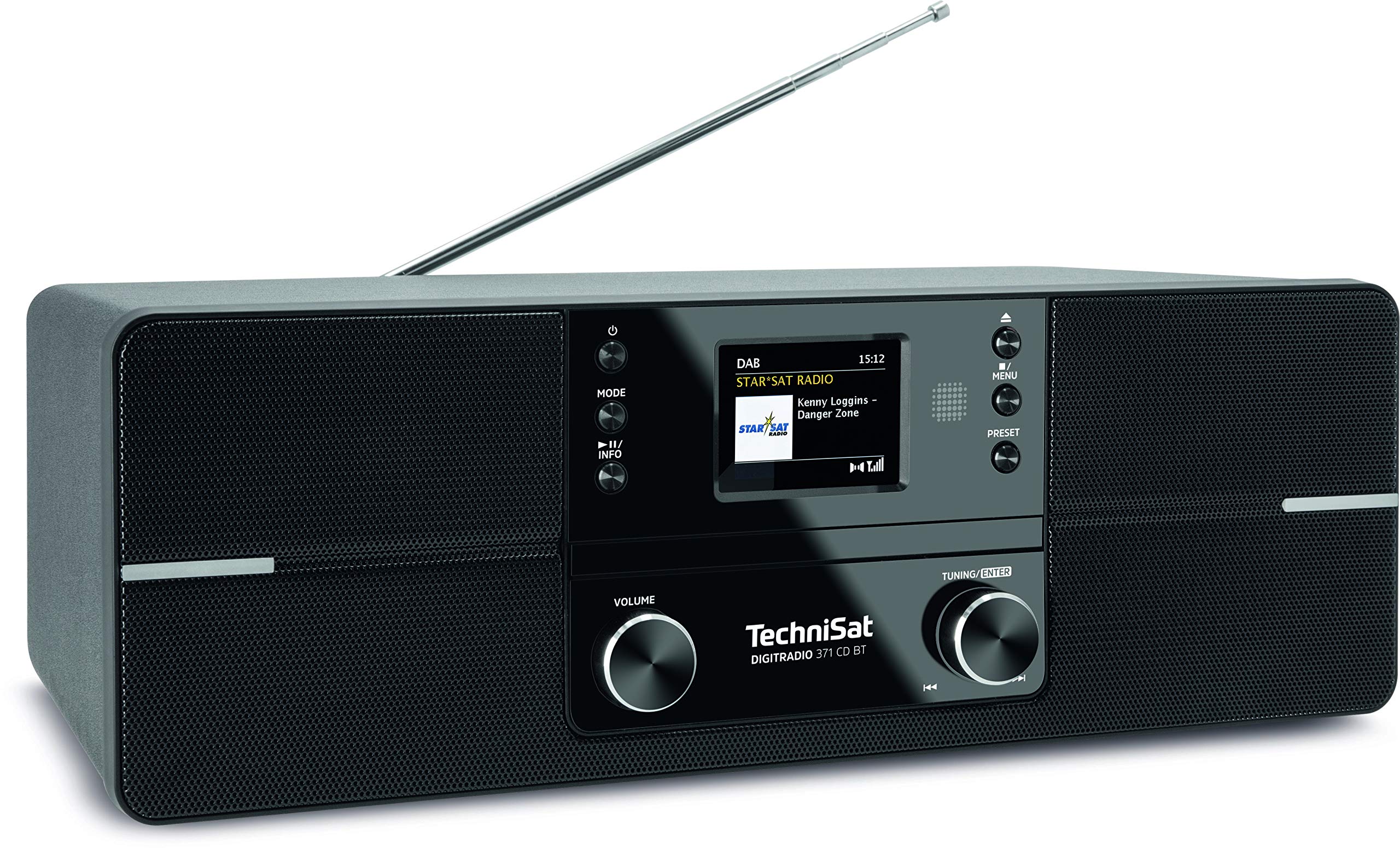 TechniSat DIGITRADIO 371 CD BT - Stereo Digitalradio (DAB+, UKW, CD-Player, Bluetooth, Farbdisplay, USB, AUX, Kopfhöreranschluss, Kompaktanlage, Wecker, 10 Watt, Fernbedienung) schwarz/silber