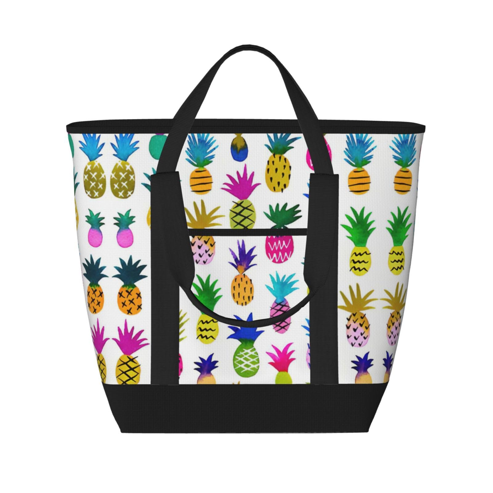 YQxwJL Tragetasche mit Regenbogen-Ananas-Druck, großes Fassungsvermögen, isolierte Lunchtasche, wiederverwendbare Einkaufstasche mit Reißverschluss für Damen und Herren