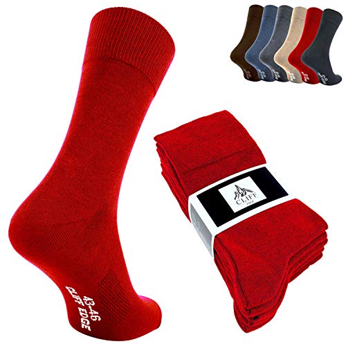 Cliff Edge Premium Business-Socken aus gekämmter Baumwolle zum Arbeiten für Herren und Damen (43-46, 10x Rot)