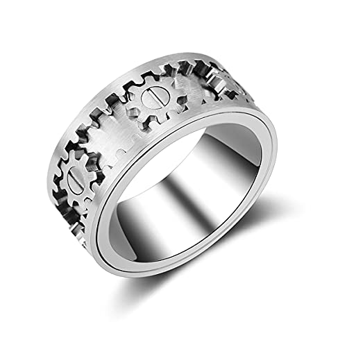 Spinnerring Damen Herren Drehring mit Geschenkebox, Fashion Herren Band Ring, Zahnrad Mechanik Täglicher Ring, Zappelringe Zahnradring der Sich bewegt,Freundschaftsringe,13