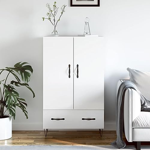 CCCINER Highboard Hochglanz-Weiß 69,5x31x115 cm Holzwerkstoff,Hochglanz Weißes Highboard mit viel Stauraum für Wohnzimmer und Schlafzimmer