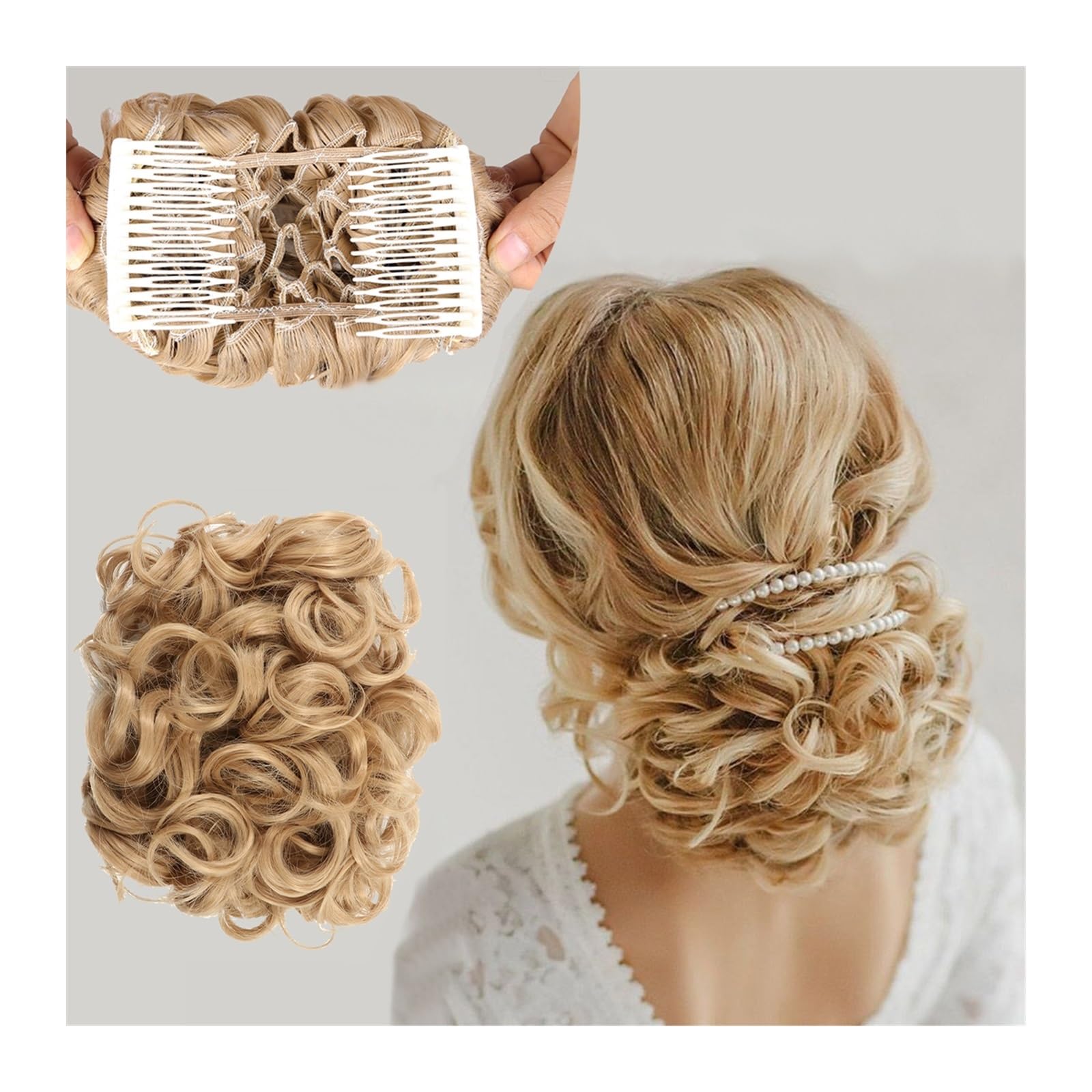 Haarteile Haarknoten Kurze, unordentliche, lockige Haarknotenverlängerung, leicht dehnbare Haarkämme, Clip-in-Pferdeschwanzverlängerung, Haargummi, Chignon-Tablett, Pferdeschwanz Brötchen Haare(Q1-18)