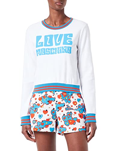 Love Moschino Damen Love 70s Print En Bicolor Gebreide Ribs Sweatshirt, Optical White, 42 EU