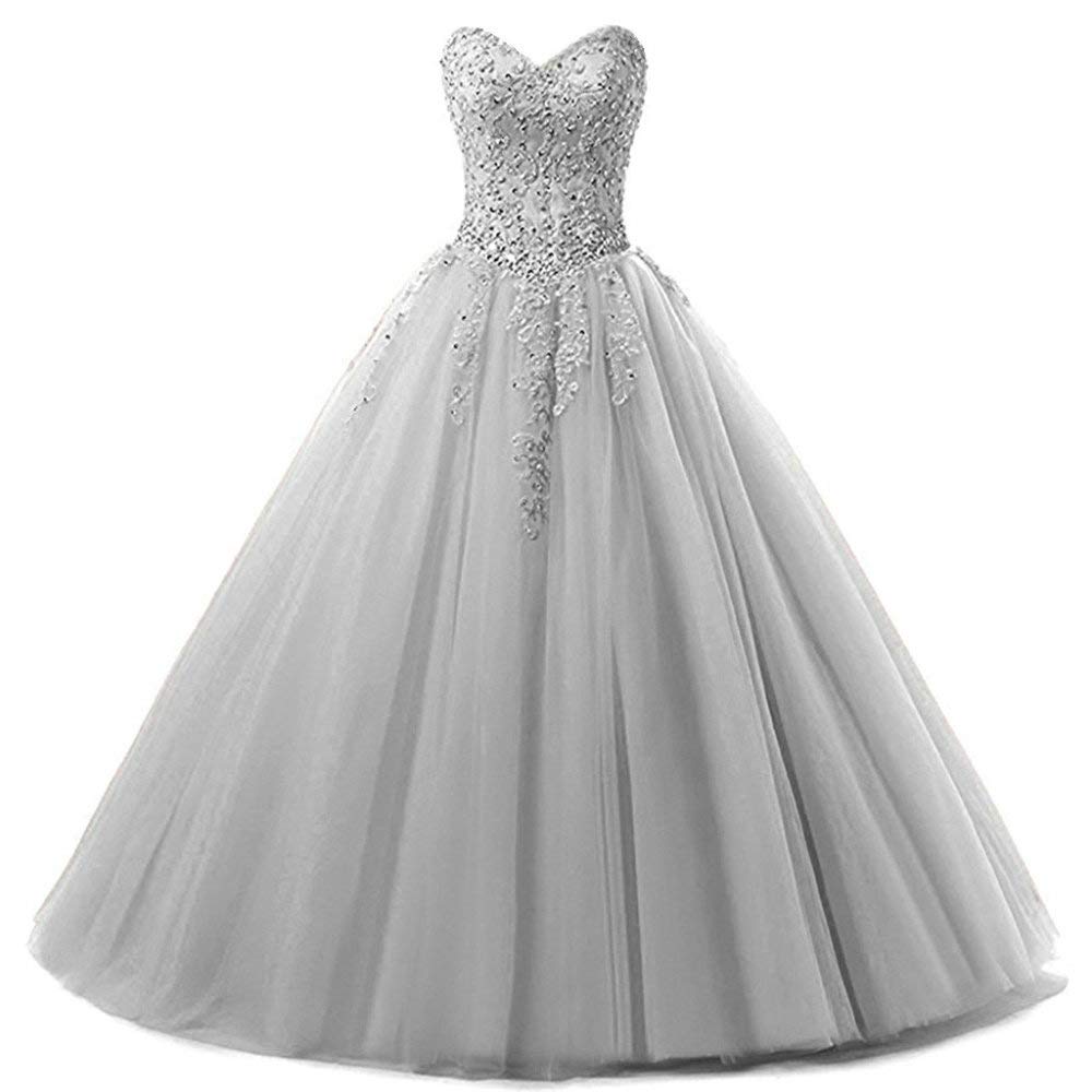 Zorayi Damen Liebsten Lang Tüll Formellen Abendkleid Ballkleid Festkleider Silber Größe 46