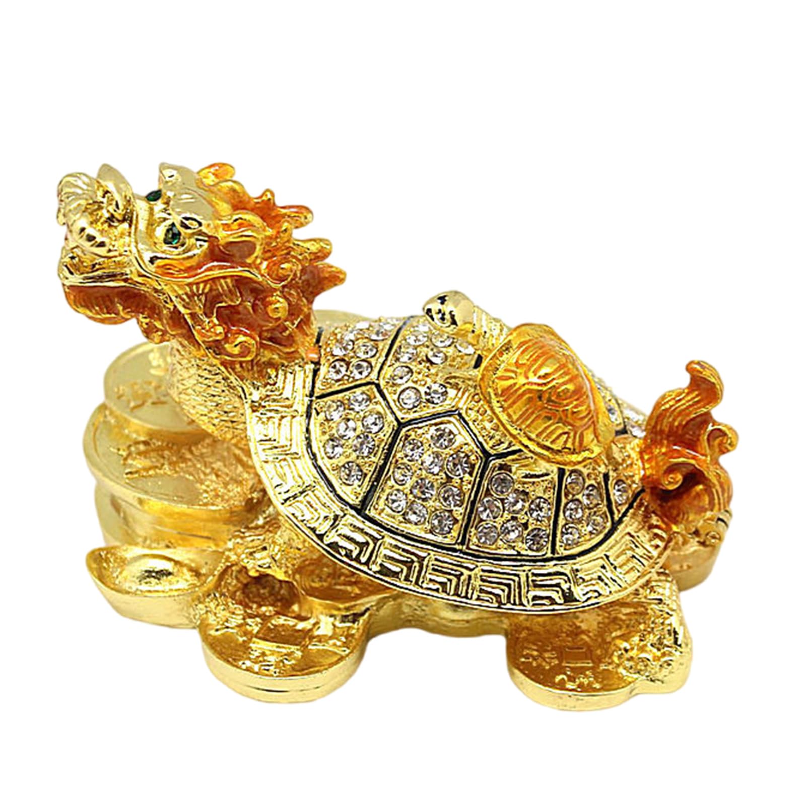 Goldene chinesische Drachenschildkröten-Skulptur mit Strasssteinen, Metall, Reichtum Statuen, Box, Schreibtisch-Ornament für Fengshui-Enthusiasten