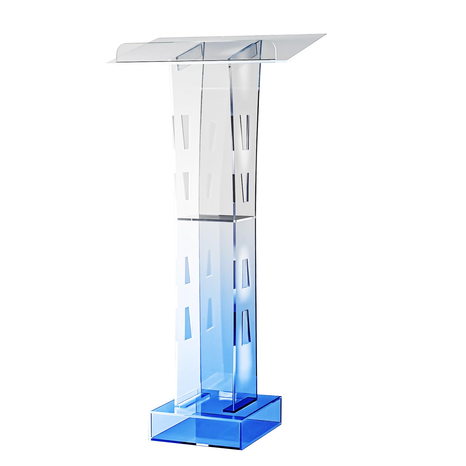 Fyssnn Acrylpodium Transparentes Rednerpult Mit Blau LED 60 * 40 * 110 cm Tragbares Podium Mobiles Podium Geeignet für Debatten Pressekonferenzen Einführungsfeiern Hochzeiten Abschlussfeiern usw