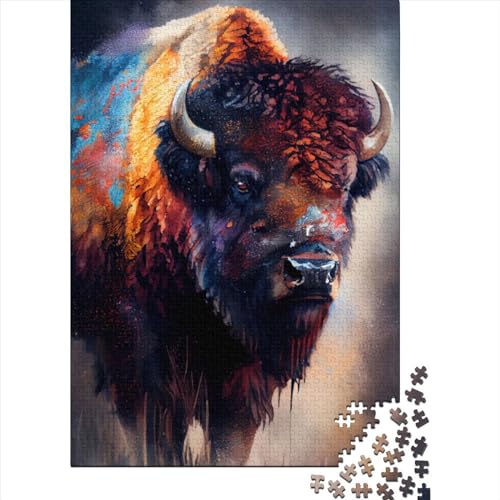 1000-teiliges Puzzle für Erwachsene Teenager, Bison-Tuschemalerei, Holzpuzzle für Teenager, Geschenke, Lernspiele, Heimdekorationspuzzle. 75 x 50 cm