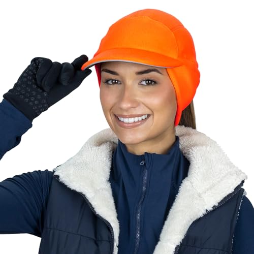 TrailHeads Fleece Pferdeschwanz Mütze mit herunterklappbaren Ohrenwärmer | Der Trailblazer Abenteuerhut für Damen, Hunter Orange, Einheitsgröße