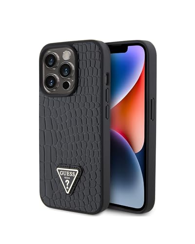 Guess GUHCP15LPCRTHCK Hülle für iPhone 15 Pro 6.1" Schwarz hardcase Croco Triangle Metal Logo