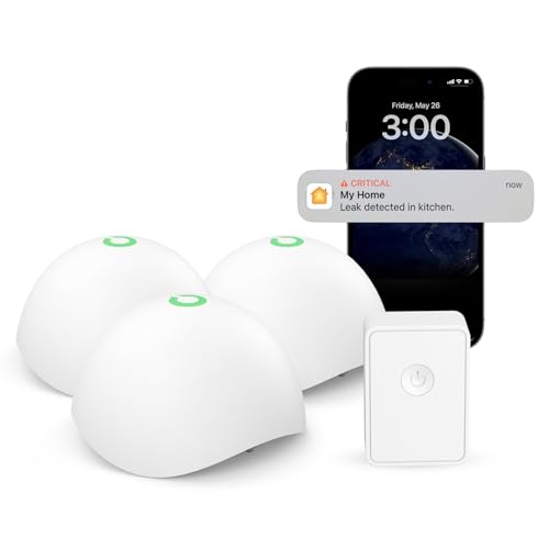 Meross Smart Wassermelder 3St. für HomeKit, Wassersensor mit Hub WLAN Wasseralarm drahtloser Flutdetektor IP67, bis zu 60dB Audio-Alarm für Küche, Badezimmer, Keller