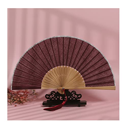 YIHANSS Dekorative Faltfächer, Handfächer aus Baumwolle, Hanf und Bambus, chinesisch-japanisch, faltbar, Vintage-Fächer für Hochzeitsdekoration, Geschenke, Geschenk, Handfächer (Farbe: Dunkelgrün)