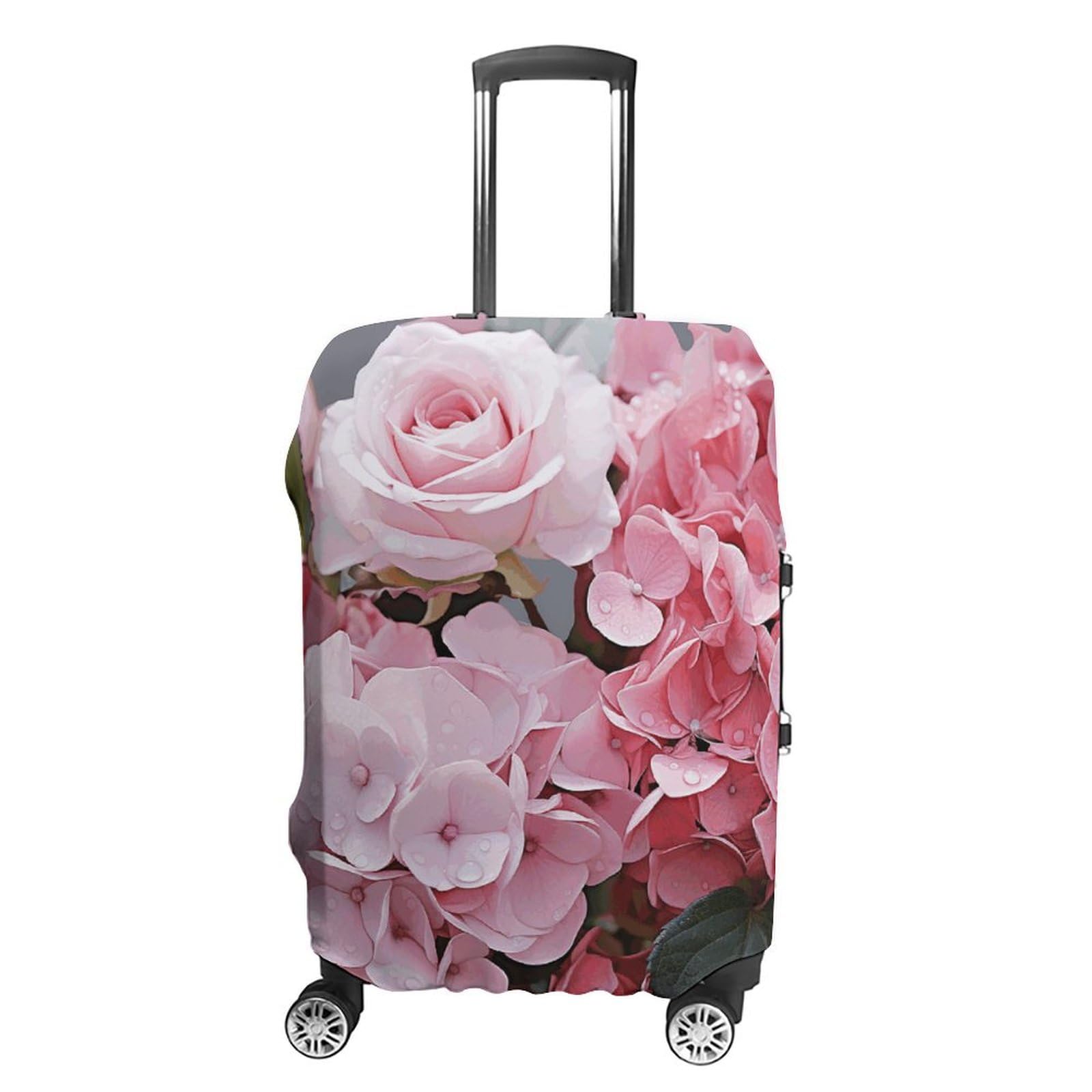 CSGJMYGS Reisegepäckabdeckung, elastisch, waschbar, modisch, kratzfest, für Koffer, Motiv: Pilz, passend für 45,7 - 81,3 cm (18 - 32 Zoll) Gepäck, Rosa Rose Hortensie, L