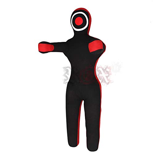 Grappling Dummy ROX Fit Gemischte Kampfkunst (MMA) Realistische Judo Boxsack brazilaian jiu jistsu Trainingstasche Dummy werfen Grappling Dummy – Hände vorne - (ungefüllt) Schwarz Rot (6 Foot (180 cm) ungefüllt)