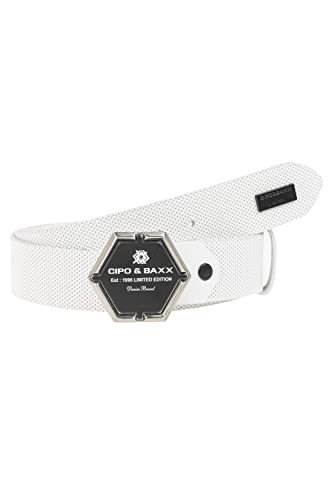 Cipo & Baxx Herren Leder Gürtel Belt Accessoire Design Muster Sechseck-Schließe CG194 Weiß Gr.85