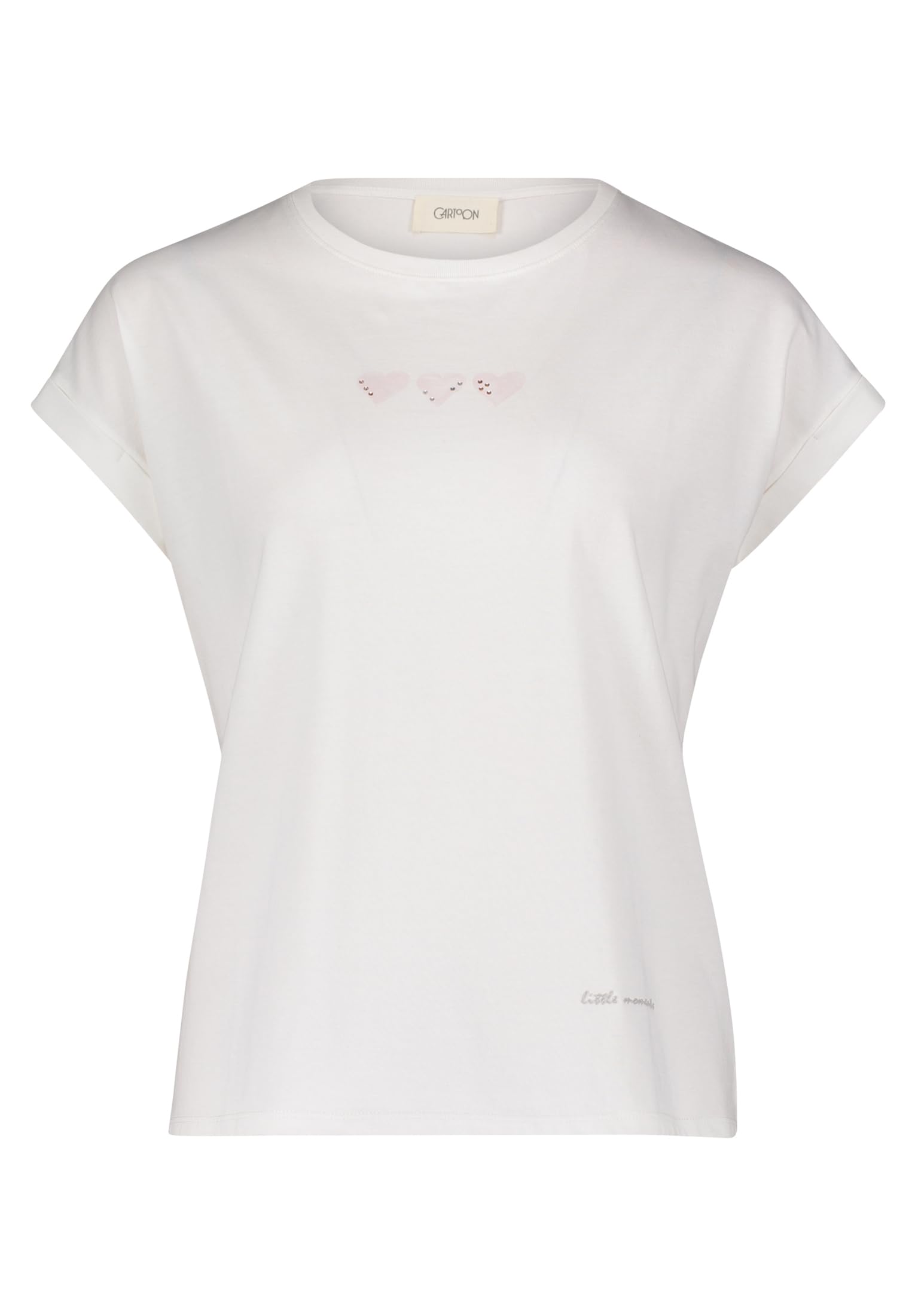 Cartoon Damen Printshirt mit Ärmelaufschlag Patch Cream/Rosé,42