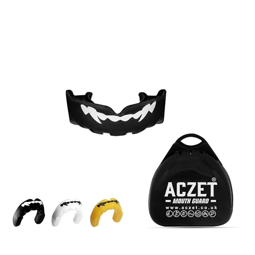 ACZET Mundschutz Slim Fit, Junior-Zahnschutz mit Etui für Jugendliche und Erwachsene für Schulkampfsport, MMA, Rugby, Judo, Karate, Hockey, Fußball, MMA-Boxen, Kampfsport, Basketball (Schwarz, Erwachs