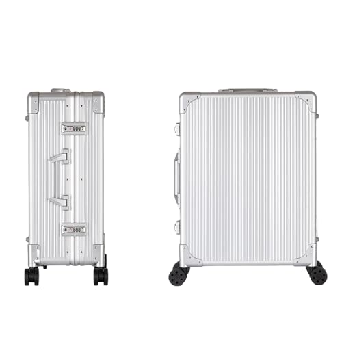 Aluminium-Trolley, Make-up-Zugkoffer mit LED-Licht, professioneller Kosmetik-Organizer, rollender, beleuchteter Make-up-Waschtisch (Silver Stripe)