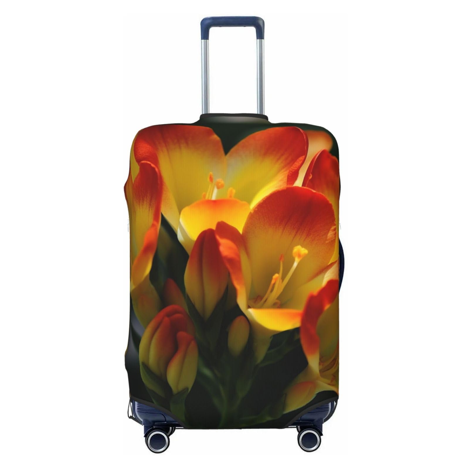 CSGJMYGS Freesia Gepäckhüllen mit schönen Pflanzen-Blumen, waschbar, modisch, dehnbar, kratzfest, passend für 45,7 - 81,3 cm Gepäck, XL, Schwarz, Schwarz , XL