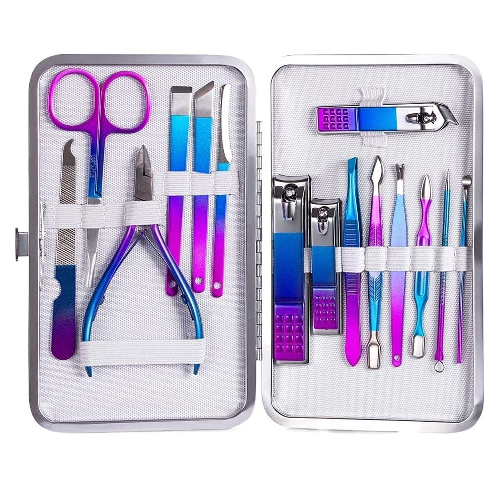 OPKDE Professionelles Nagelschneider/Pediküre-Scheren-Set, Edelstahl, Adlerhaken, tragbar, Maniküre, Nagelknipser, Werkzeug-Set (durchscheinend), 4–23-teilig