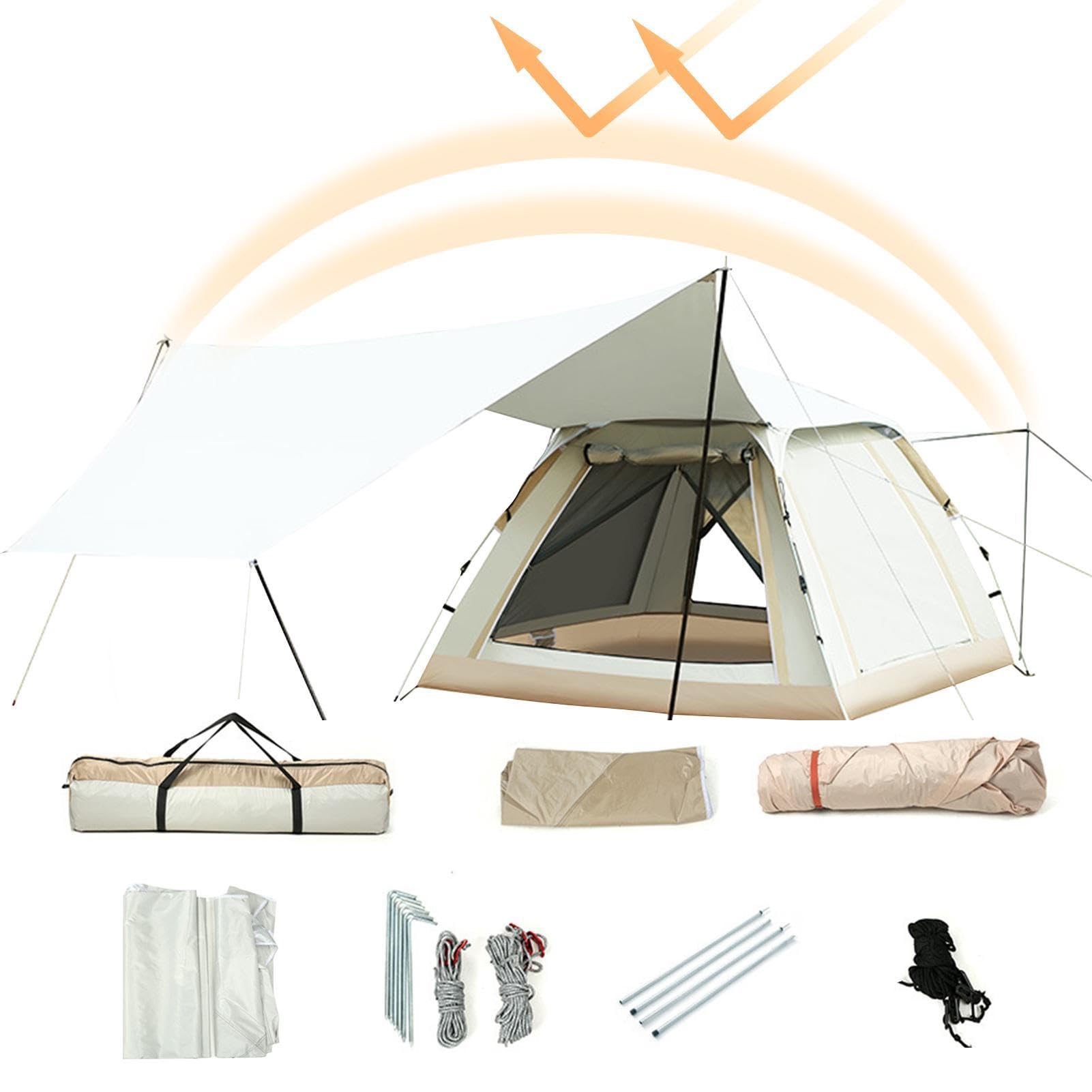 Strand-Campingzelt, 4 Personen Kuppel 2-in-1 Sonnenschutz, wasserdichtes Sonnenschutzzelt, leichtes Hinterhofzelt, automatische Outdoor-Ausrüstung, einfache Einrichtung