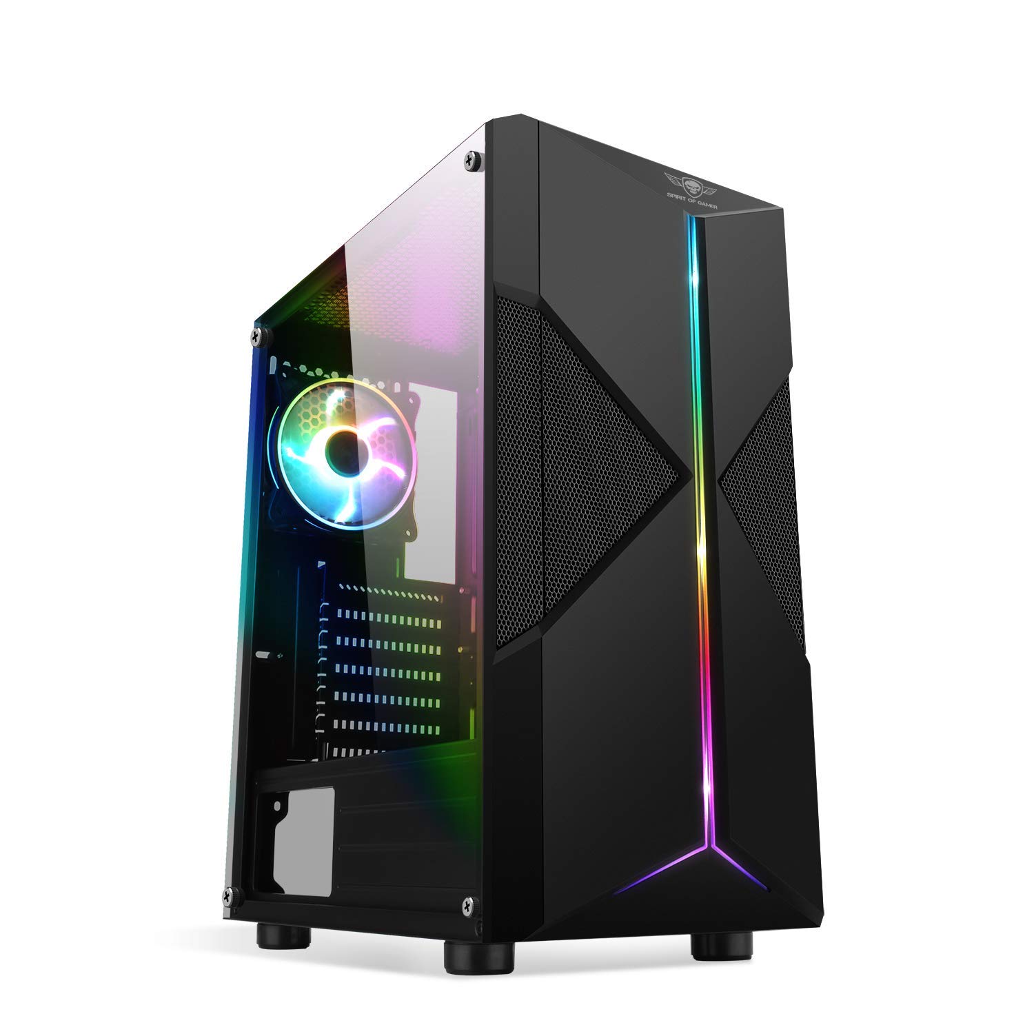 SPIRIT OF GAMER - Gamer Clone III PC-Gehäuse - ARGB - ATX/mATX/ITX Tower - Metallmaschen-Frontplatte - gehärtetes Glas-Seitenteil - Stahlgehäuse - 4 Lüfter 5 Volt - LED RGB adressierbar 120 mm