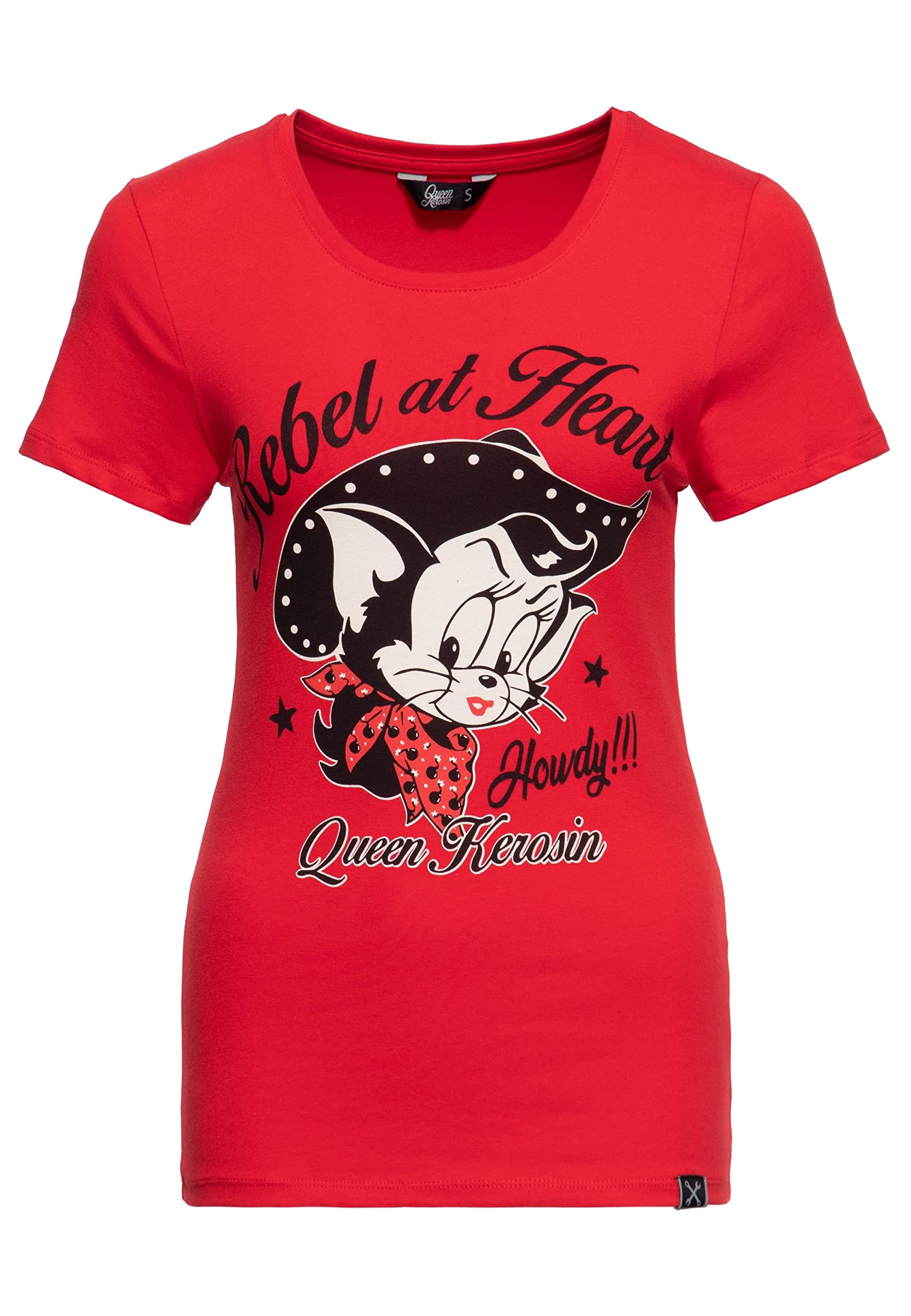 Queen Kerosin Damen T-Shirt | Retro-Flair | Fotoprint | Frontprint | Classic Shirt | Casual | Rundhalsausschnitt | Kurzarm | Pin-Up | Retro Shirt | Rockabilly Howdy