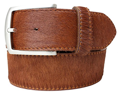 BELTINGER Hochwertiger Fell-Ledergürtel 4 cm | Herren-Gürtel für Herren 40mm | Fell-Gürtel mit massiver Dornschließe | Braun 105cm