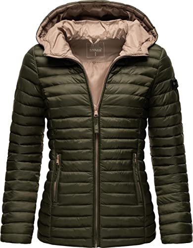 MARIKOO Damen Übergangsjacke Stepp-Jacke leicht mit Kapuze Asraa Olive Gr. XXL