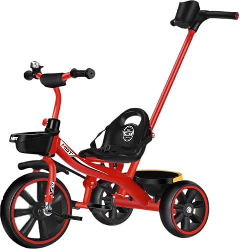 CUICANXC 2 in 1 Laufrad Dreirad, Kleinkind-Schub-Dreirad mit Griff, Balance für Kleinkind 1 bis 5 Jahre Jungen & Mädchen Geschenk, Kinder-Dreirad mit klappbarer Fußstütze vorne(Red)