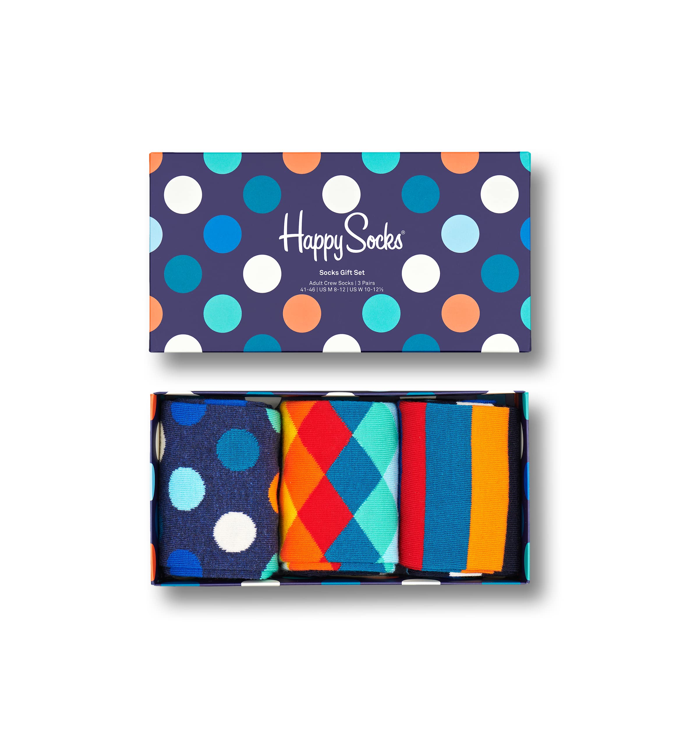 Happy Socks 3-Pack Classic Multi-color Socks Geschenkbox farbenfrohe und fröhliche Socken für Männer und Frauen Größe 36-40