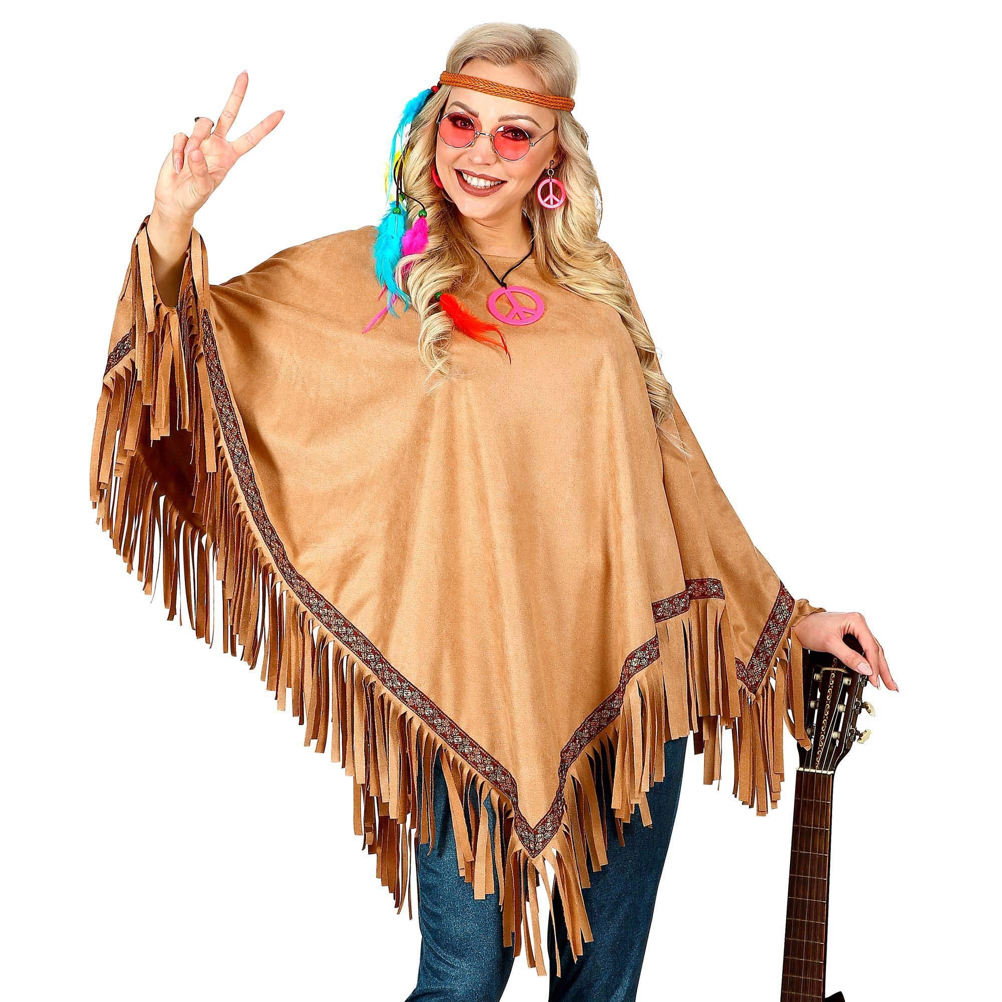 W WIDMANN MILANO Party Fashion - Poncho in Wildlederoptik, Indianerin, Karneval, Mottoparty