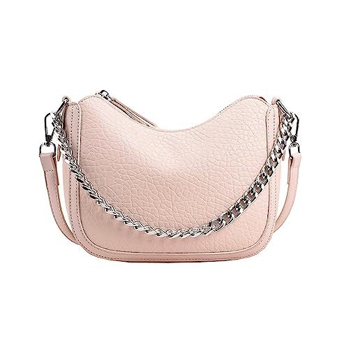 ohodhmnu Damen Tragetasche, einfache Crossbody-Tasche für Damen, Vintage, kleine PU-Umhängetasche, einfarbig, Handtaschen und Geldbörsen, rose, with scarf