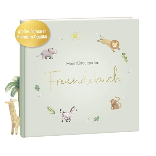 mintkind® Kindergarten Freundebuch Safari, Freundschaftsbuch zum Ausfüllen, Freundebuch für den Kindergarten Mädchen und Jungen, kinderfreundliche Vorlagen und niedliche Illustrationen