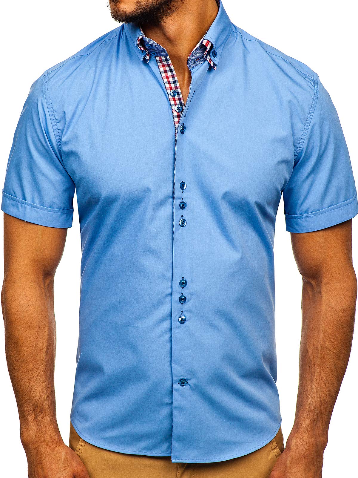 BOLF Herren Freizeithemd Kurzarmhemd Shirt Slim Fit Polo Klassisch 3507 Hellblau M [2B2]