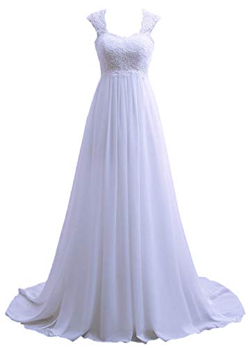 Zorayi Damen Prinzessin Spitze Chiffon Prom Ballkleid Brautkleid Hochzeitskleider Weiß Größe 56