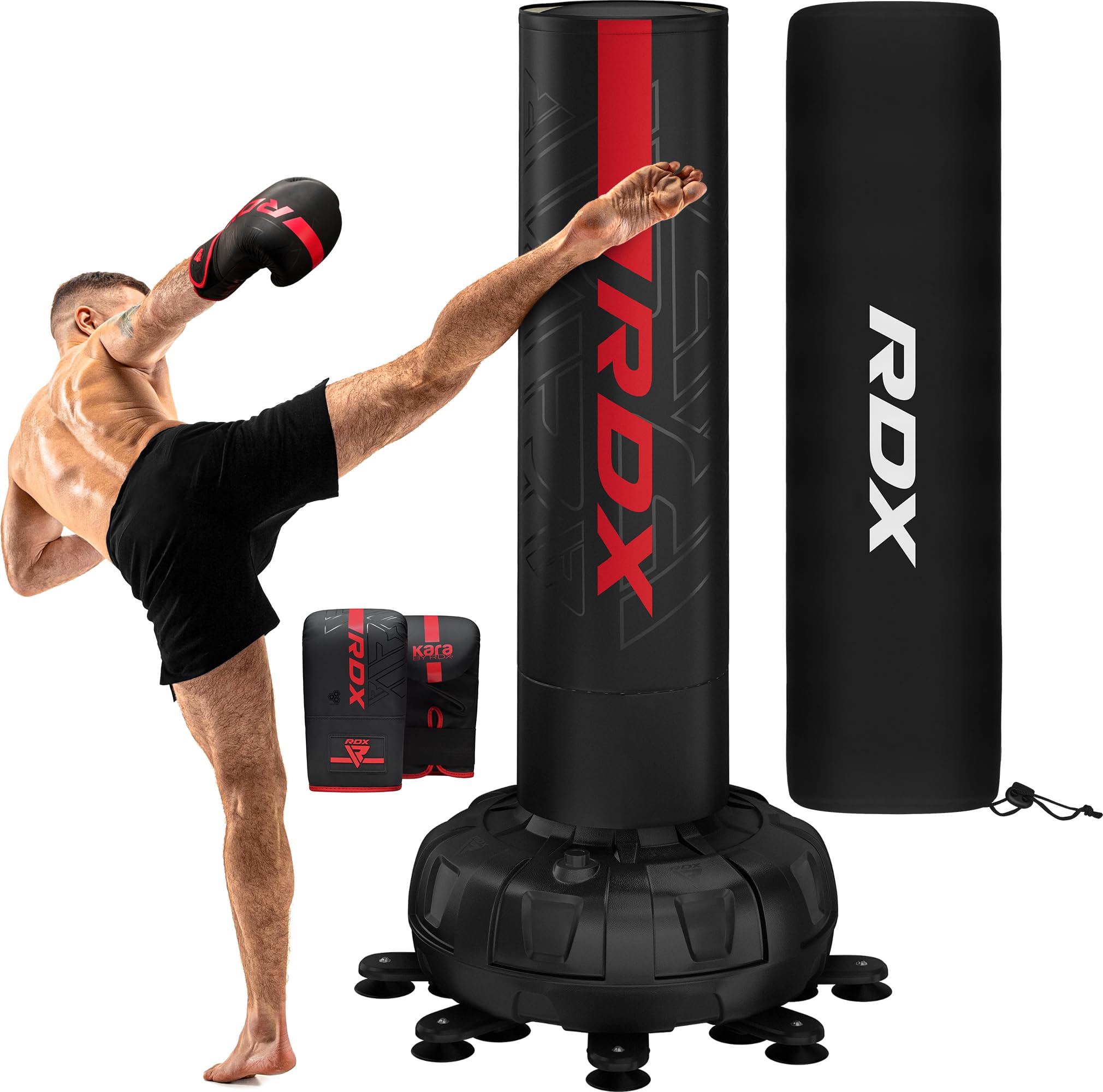 RDX 6FT 330LB Boxsack Stehend Erwachsene, Trainingshandschuhe und Überzug Set XXL Freistehender Standboxsack Boxing mit Saugfuß Freestanding Punch Bag für MMA Kickboxen Kampfsport Boxpartner Muay Thai