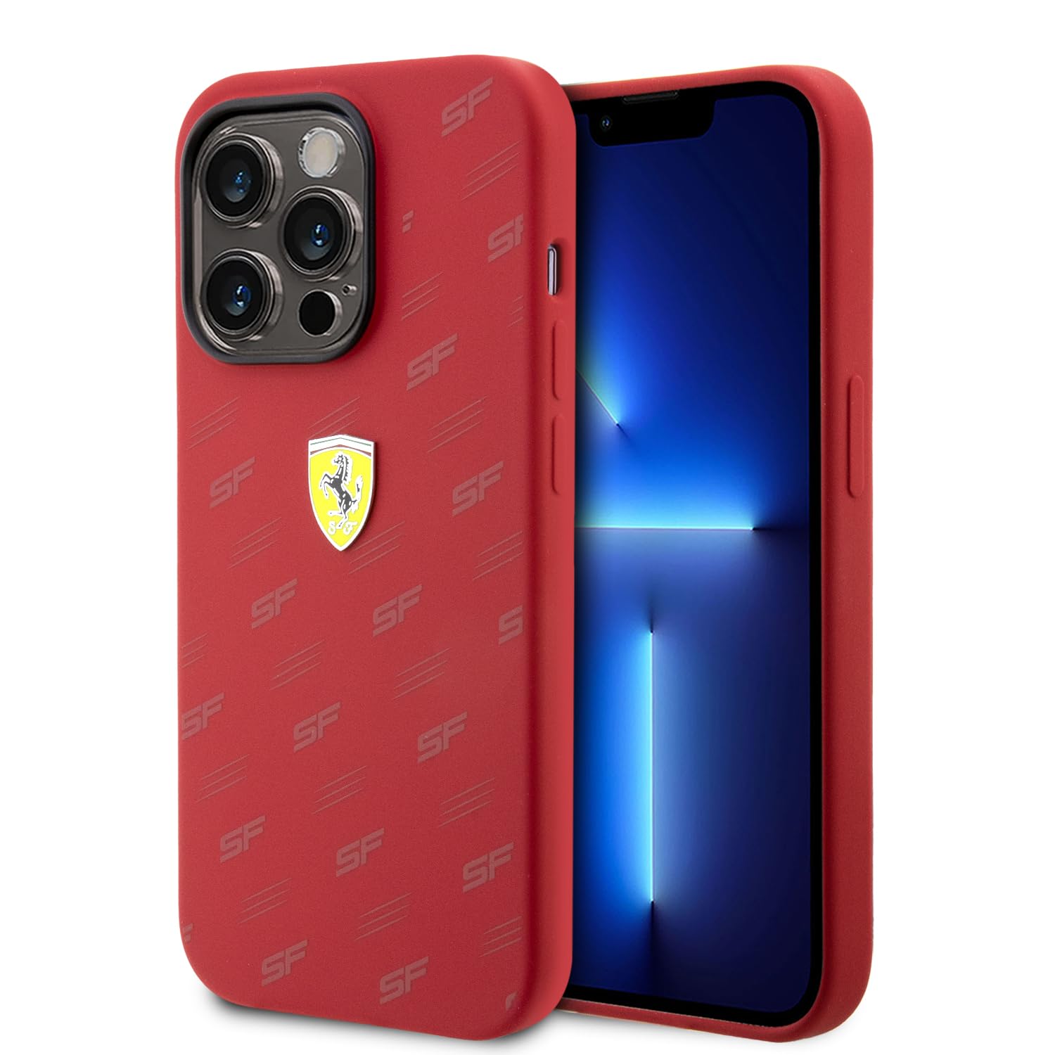 CG MOBILE Ferrari Kompatibel mit iPhone 15 Pro Hülle in Rot All-0ver SF Silikon Glatt Anti-Kratzer Glatte Schutzhülle mit Easy Snap-on, Stoßdämpfung & Signature Logo, (PS4GWC360WH)