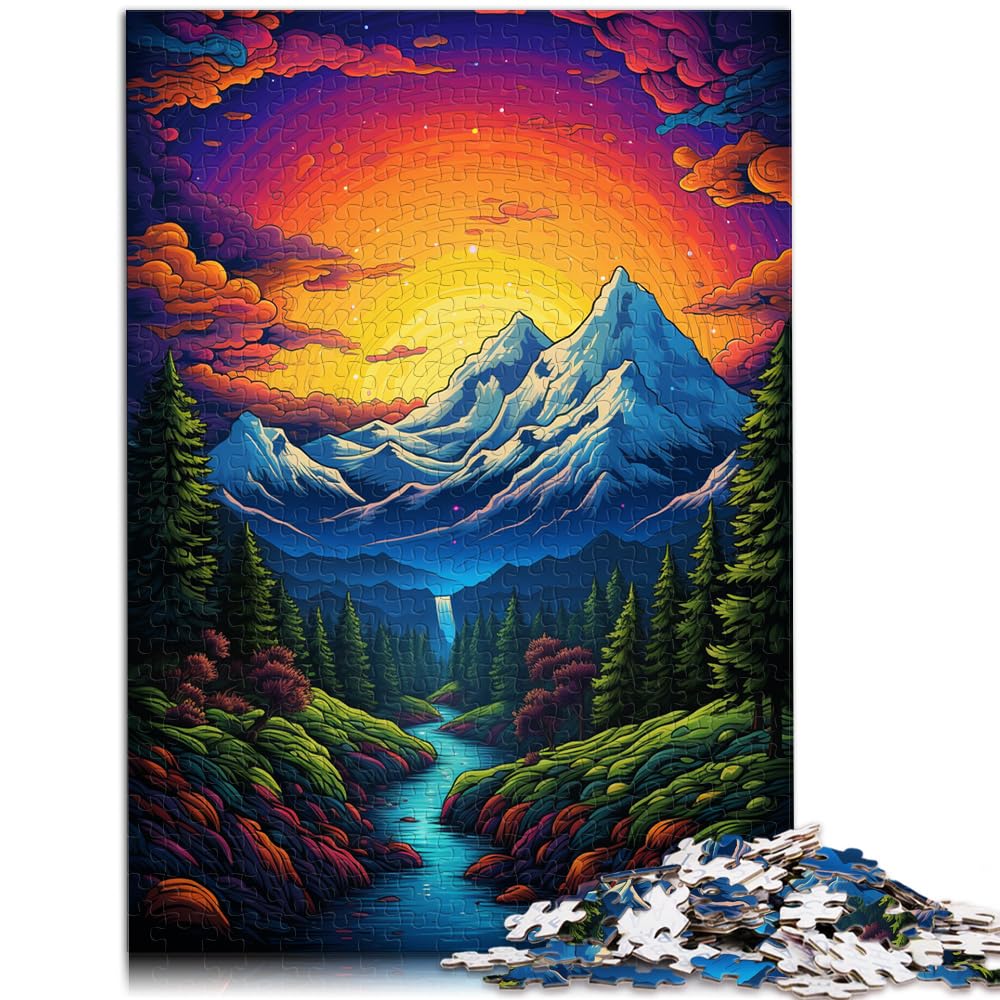 Puzzles Psychedelic Alps 1000-teiliges Puzzle für Erwachsene, Holzpuzzle, jedes Teil ist einzigartig – anspruchsvolles, unterhaltsames Familienspiel, 1000 Teile (50 x 75 cm)