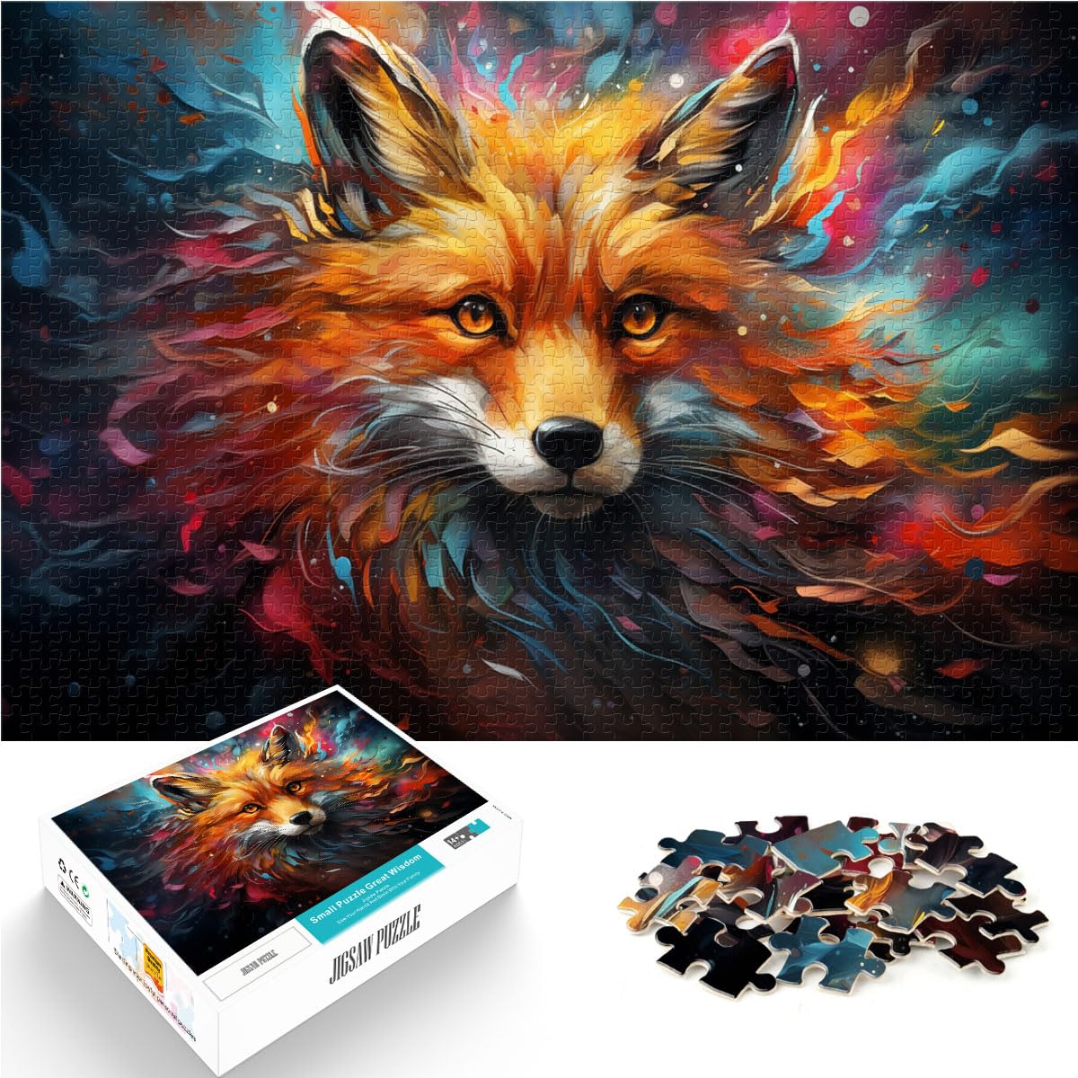 Puzzles Geschenk Fantasie bunter Sternenhimmel Fuchs 1000-teiliges Puzzlespiel aus Holz ganze Familie und die 1000 Teile (50 x 75 cm)