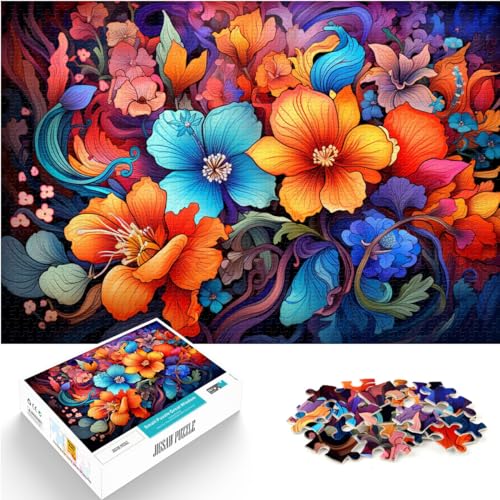 Puzzle für Fantasie, bunte Blumen, 1000-teiliges Holzpuzzle für Erwachsene, jedes Teil ist einzigartig – anspruchsvolles, unterhaltsames Familienspiel, 1000 Teile (50 x 75 cm)