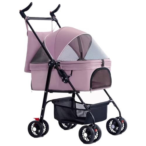 KKXXYQFC 3-in-1 zusammenklappbarer Hunde-Kinderwagen, multifunktionaler Hunde- und Katzen-Jogger-Kinderwagen, 4-Rad-faltbarer Haustier-Kinderwagen mit abnehmbarem Träger, Aufbewahrungskorb und