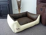 Hundebett Hundesofa Schlafplatz Kunstleder Similpelle Farbe und Größe wählbar von XS bis XXL (110 cm X 85 cm, Creme braun)