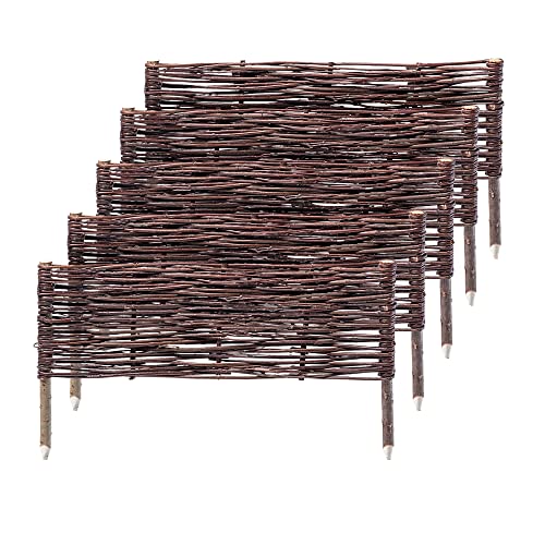 KADAX Palisade aus Weide, natürlicher Weidenzaun, handgemachter Weidenflechtzaun, Gartenzaun für Wegabgrenzung und Beete, Zaun Rasenkante (5 Stück 60x30cm)