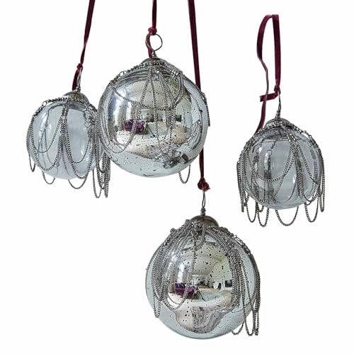 Loberon Weihnachtskugel 4er Set Parelle, antiksilber