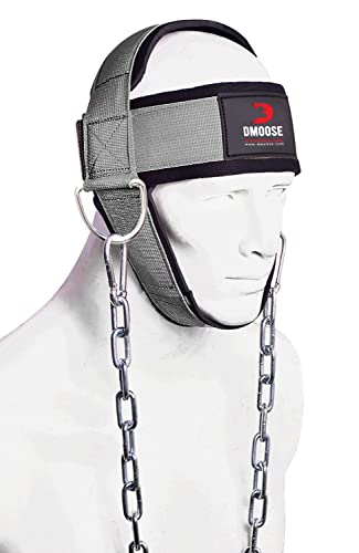 DMoose Nackentrainer - Perfekt für Nacken Training - Neck Harness für Kraftsport und Kampfsport - Kopfgeschirr Wiederherstellung von Verletzungen - Verstellbarer Langer Stahlkette und Riemen