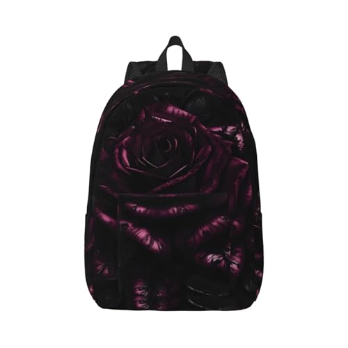 WURTON Großer Rucksack mit Gothic-Rosen-Druck, lässiger Laptop-Rucksack, Computertasche, Reise-Tagesrucksack für Damen und Herren, Schwarz, Medium