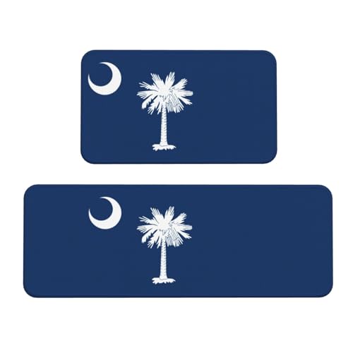 YQxwJL Küchenteppich, Motiv: South Carolina Flagge, rutschfest, 2 Stück, bequeme Stehmatten für Küche, Büro